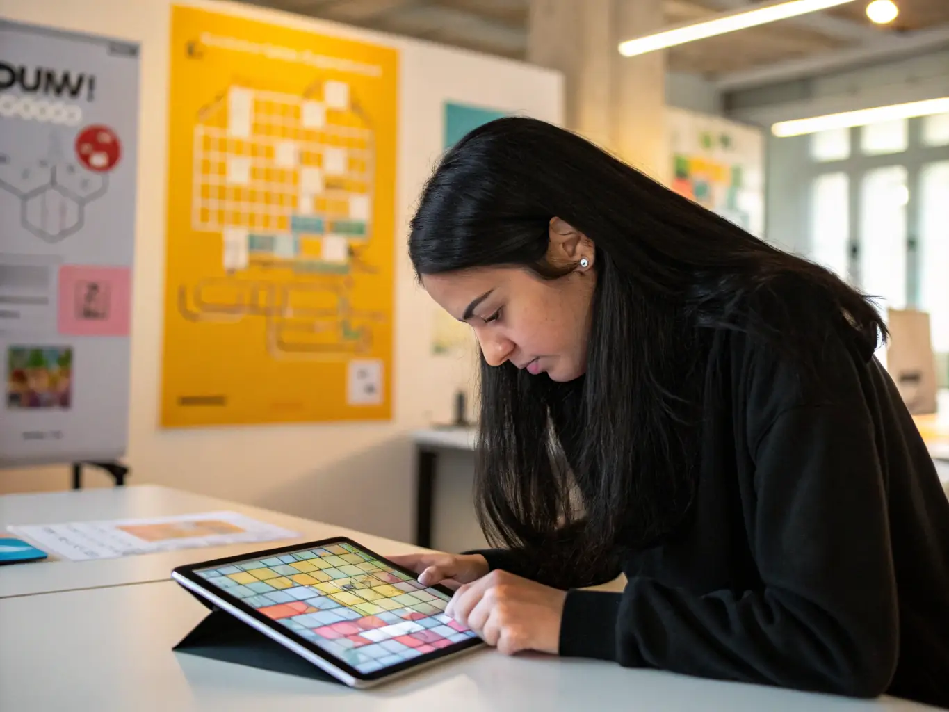 A vibrant image of a player immersed in a 多宝电竞 puzzle game, showcasing the platform's user-friendly interface and engaging gameplay.